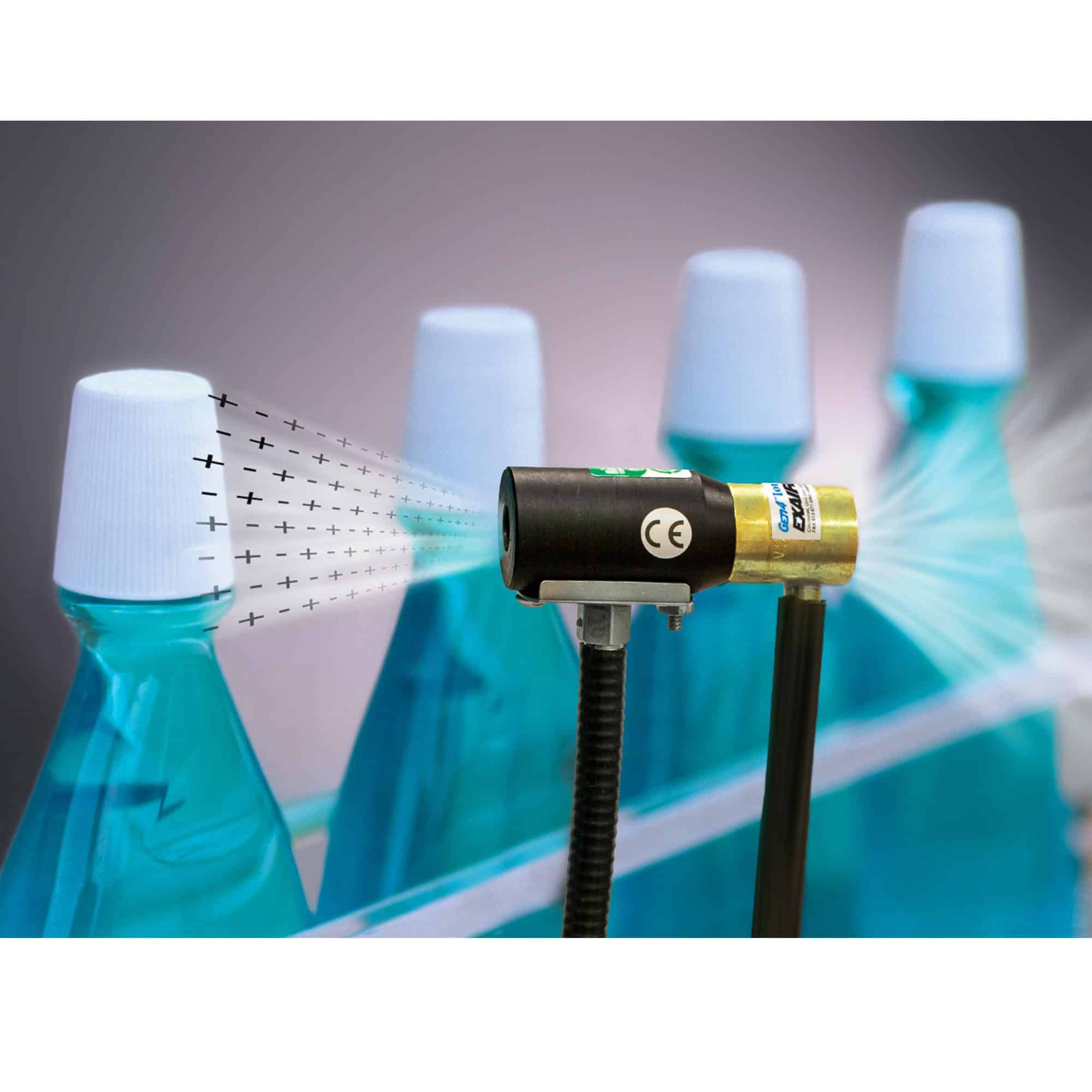 Exair - Static Eliminators An Exair de-ionizer remove static from plastic bottles